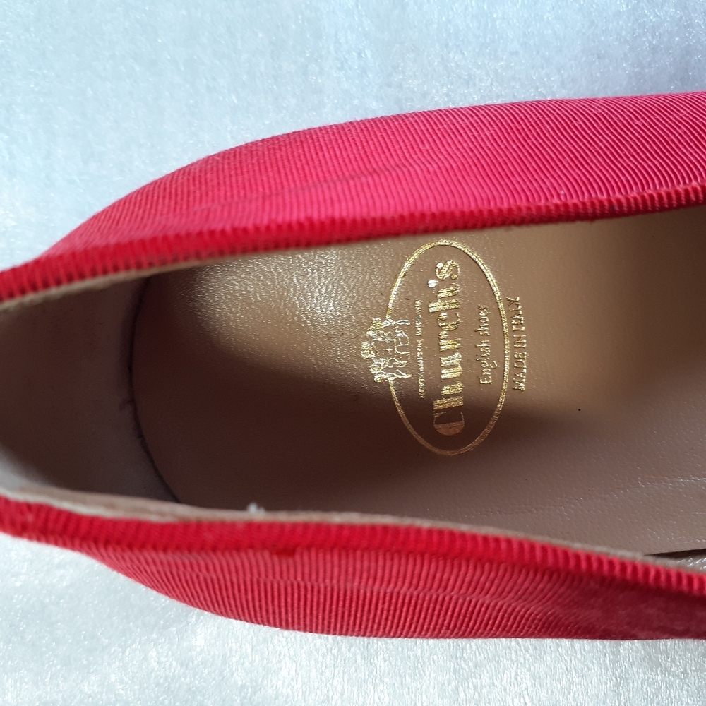 Handmade in England CHURCH'S Brocade Bow Ballerina Ballet flats w8.5 Red Orange - Picture 11 of 13